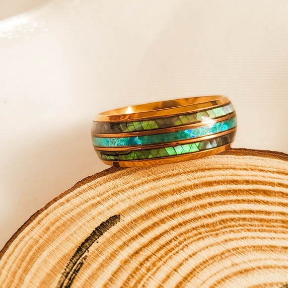 Elegant Gold and Blue Inlay Women's Ring - Picture 2 of 2